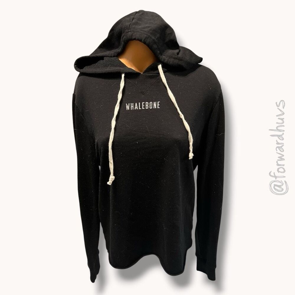 Whalebone Womens Black Hoodie Raw Hem Pullover Sweatshirt Size XS